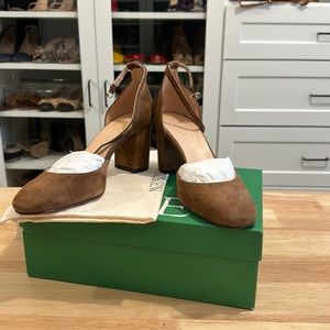 Brown suede block heels